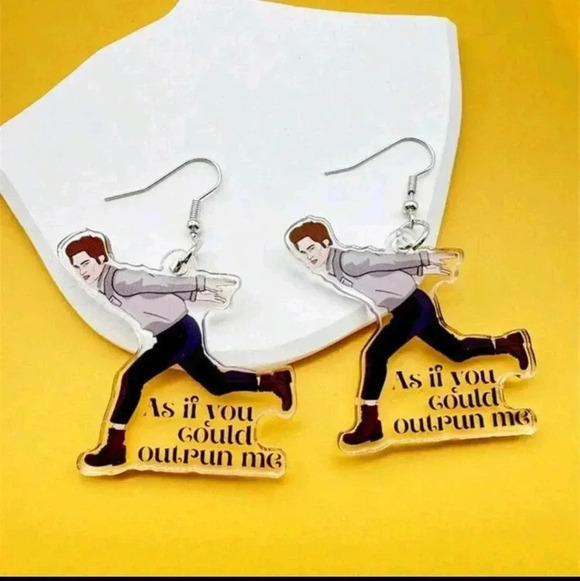 Twilight funny running Edward Cullen women's silver dangle earrings jewelry fash - Picture 5 of 7